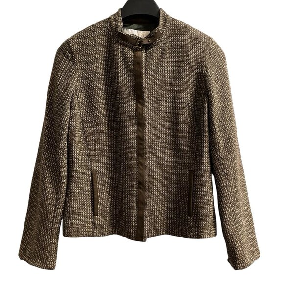 Doncaster Jacket Womans 10 Brown Woven Silk Tweed Blazer Cropped  Dark Academia - Picture 1 of 13